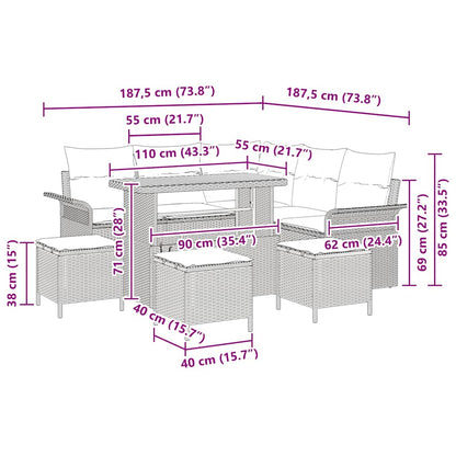 Tuinbankenset met kussen 9 pcs Zwart poly rattan