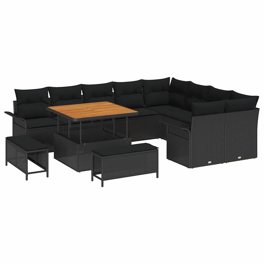 Tuinbankenset met kussen 12 pcs Zwart poly rattan
