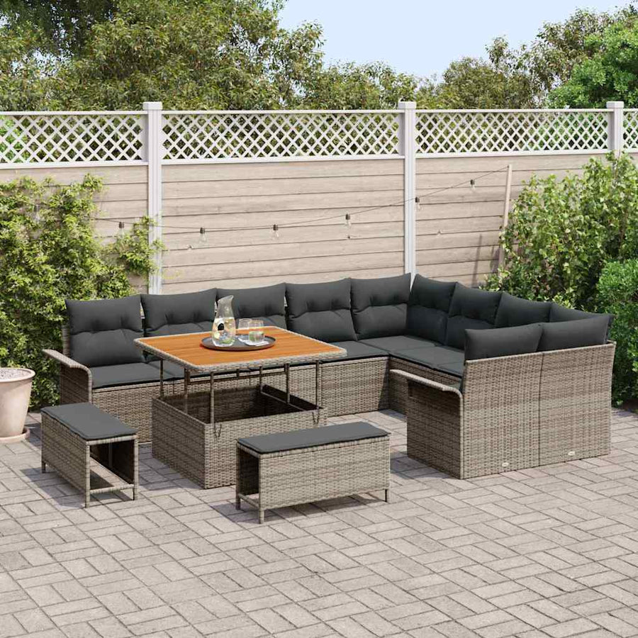 Tuinbankenset met kussen 12 pcs Grijs poly rattan