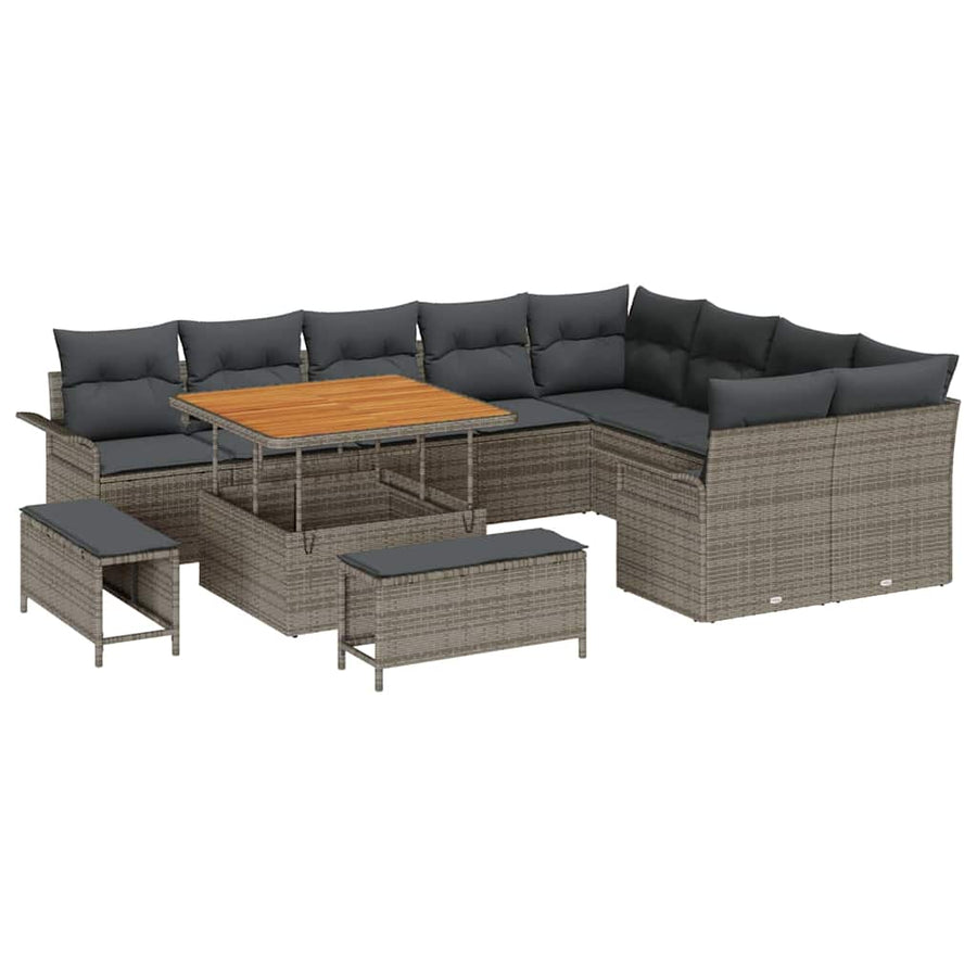 Tuinbankenset met kussen 12 pcs Grijs poly rattan