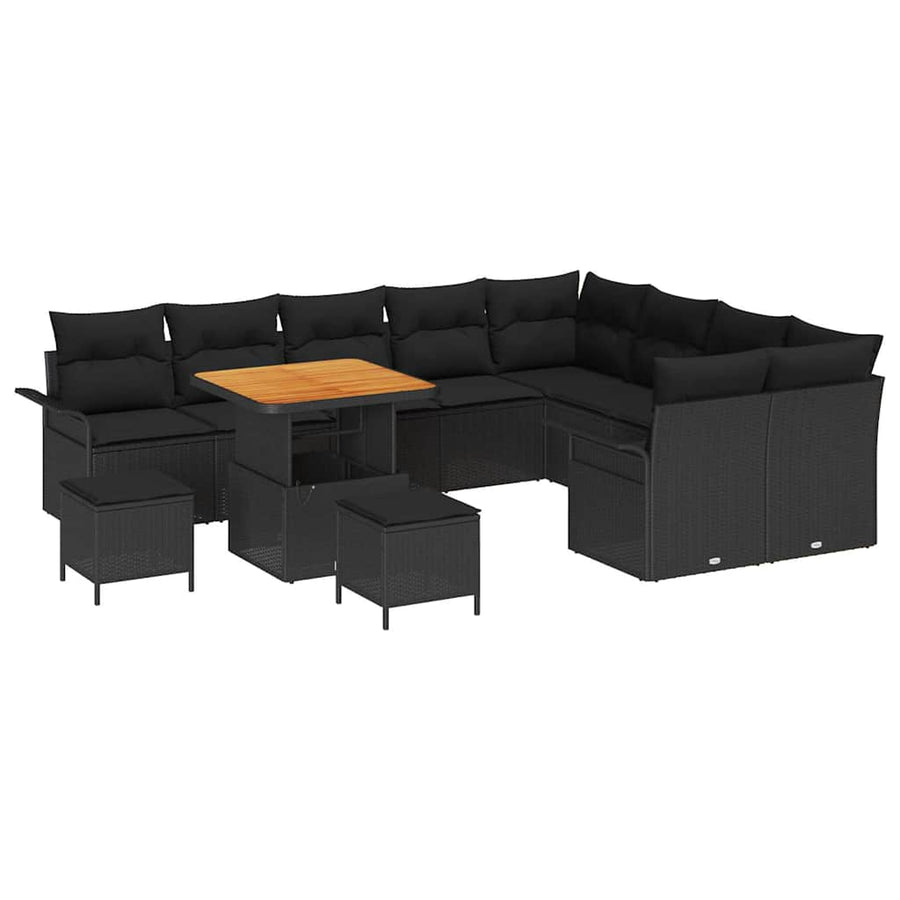 Tuinbankenset met kussen 12 pcs Zwart poly rattan