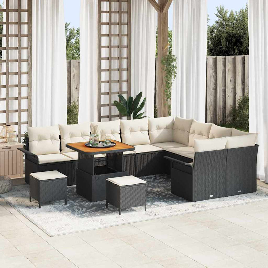 Tuinbankenset met kussen 12 pcs Zwart poly rattan