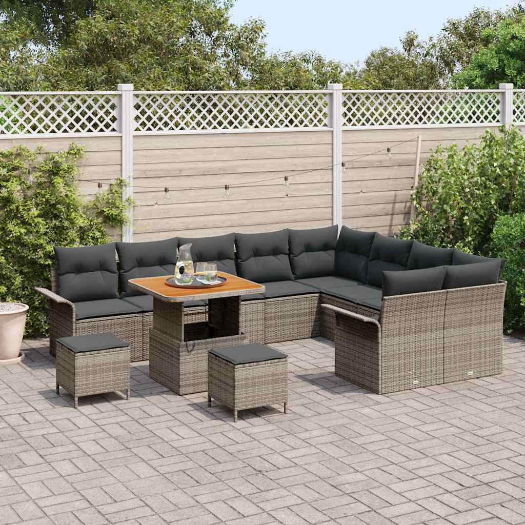 Tuinbankenset met kussen 12 pcs Grijs poly rattan