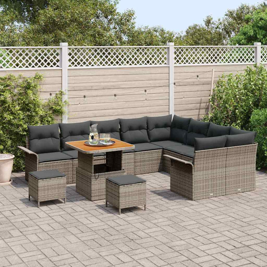 Tuinbankenset met kussen 12 pcs Grijs poly rattan