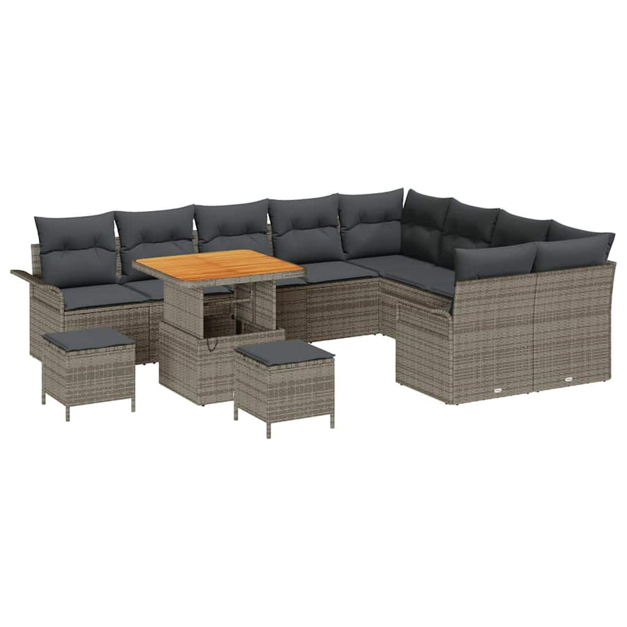 Tuinbankenset met kussen 12 pcs Grijs poly rattan