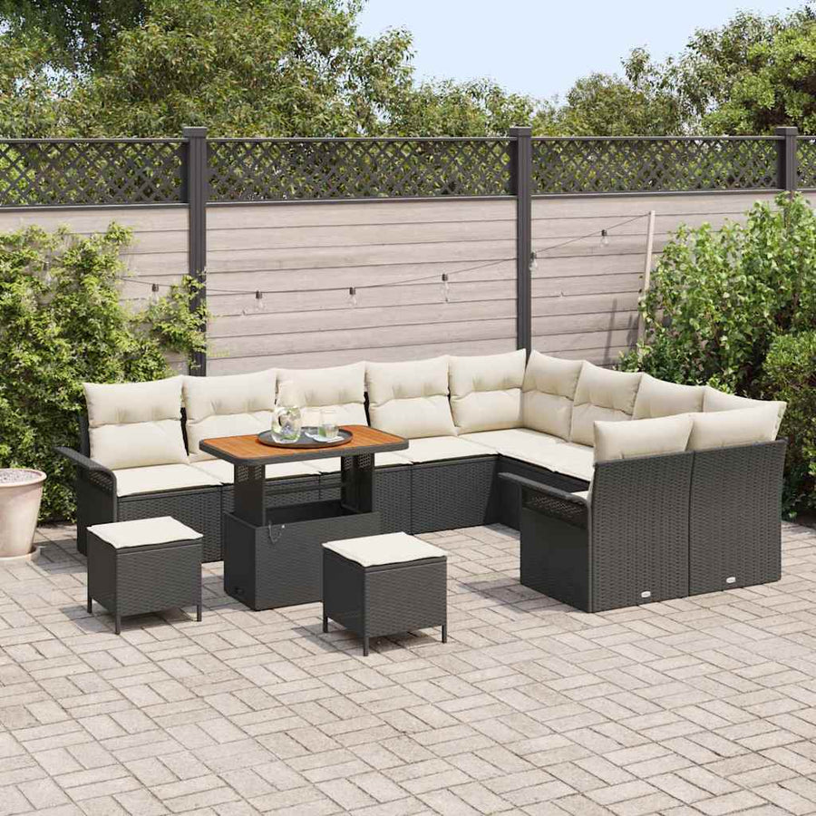 Tuinbankenset met kussen 12 pcs Zwart poly rattan
