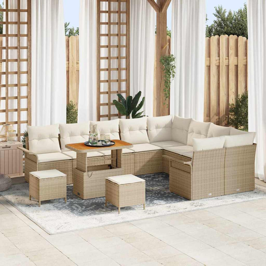 Tuinbankenset met kussen 12 pcs Beige poly rattan
