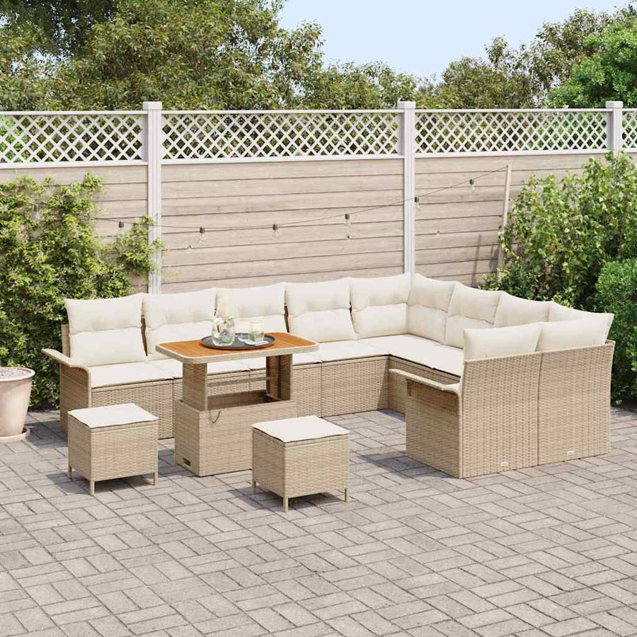 Tuinbankenset met kussen 12 pcs Beige poly rattan