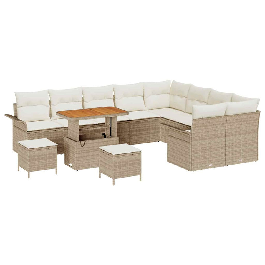 Tuinbankenset met kussen 12 pcs Beige poly rattan