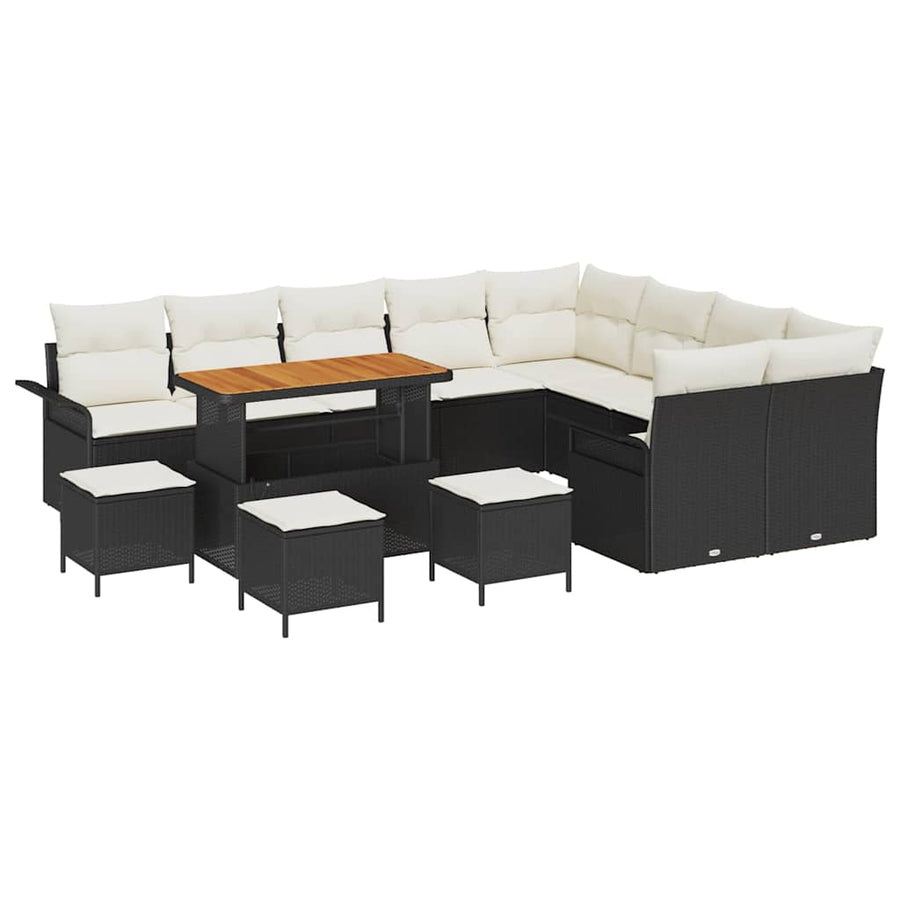 Tuinbankenset met kussen 13 pcs Zwart poly rattan