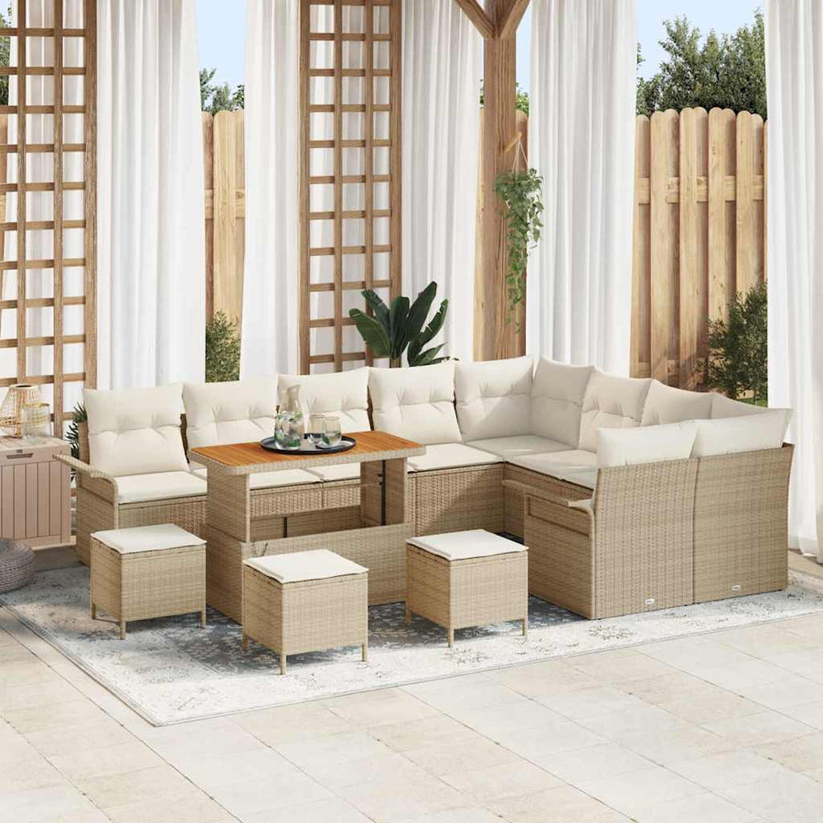 Tuinbankenset met kussen 13 pcs Beige poly rattan