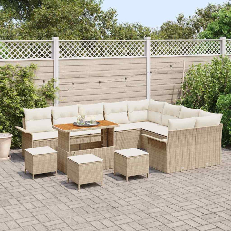 Tuinbankenset met kussen 13 pcs Beige poly rattan