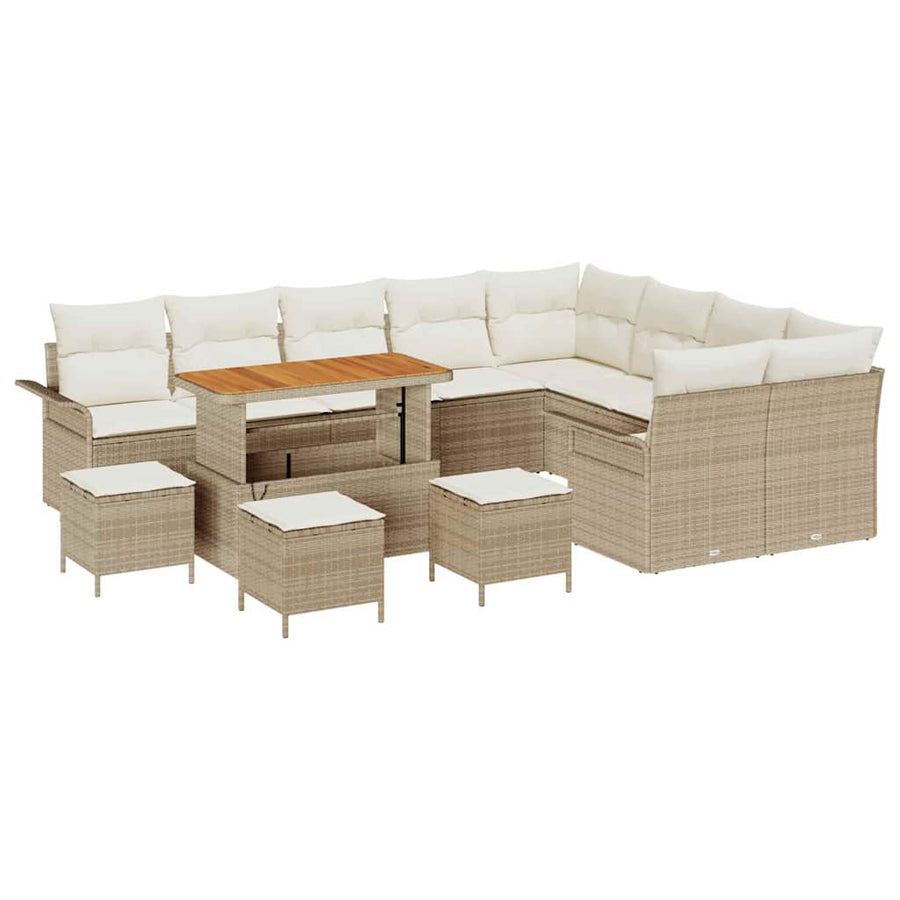 Tuinbankenset met kussen 13 pcs Beige poly rattan