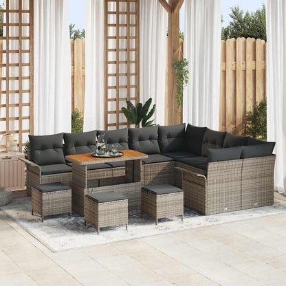 Tuinbankenset met kussen 13 pcs Grijs poly rattan
