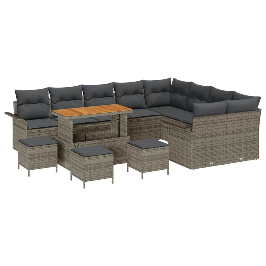 Tuinbankenset met kussen 13 pcs Grijs poly rattan
