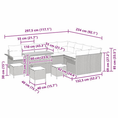 Tuinbankenset met kussen 13 pcs Grijs poly rattan