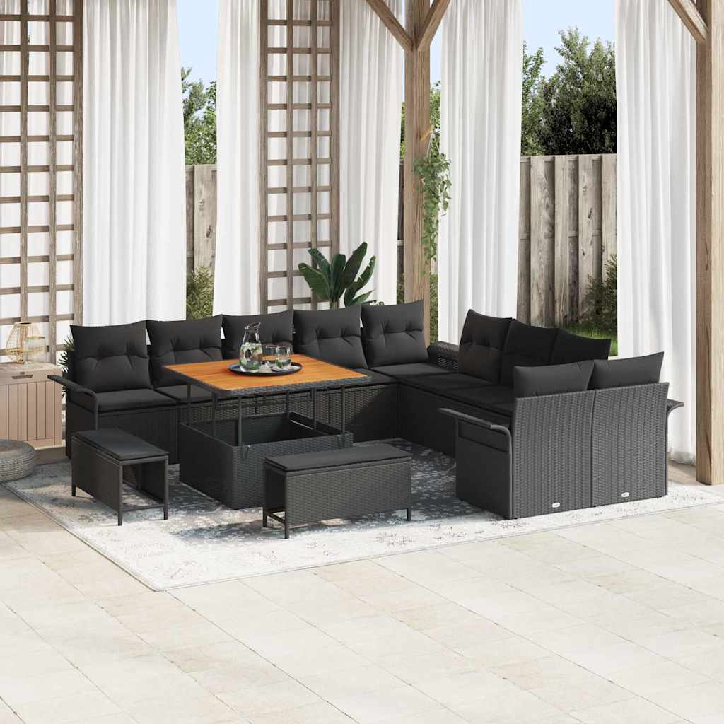 Tuinbankenset met kussen 13 pcs Zwart poly rattan