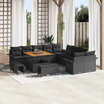 Tuinbankenset met kussen 13 pcs Zwart poly rattan