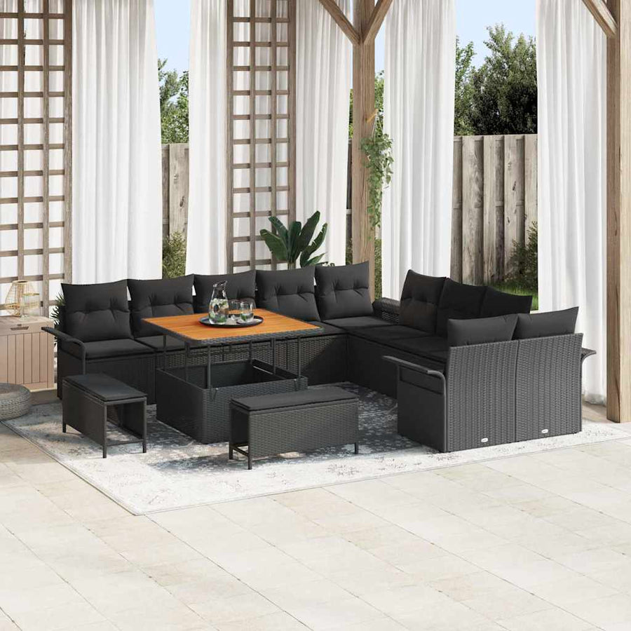 Tuinbankenset met kussen 13 pcs Zwart poly rattan