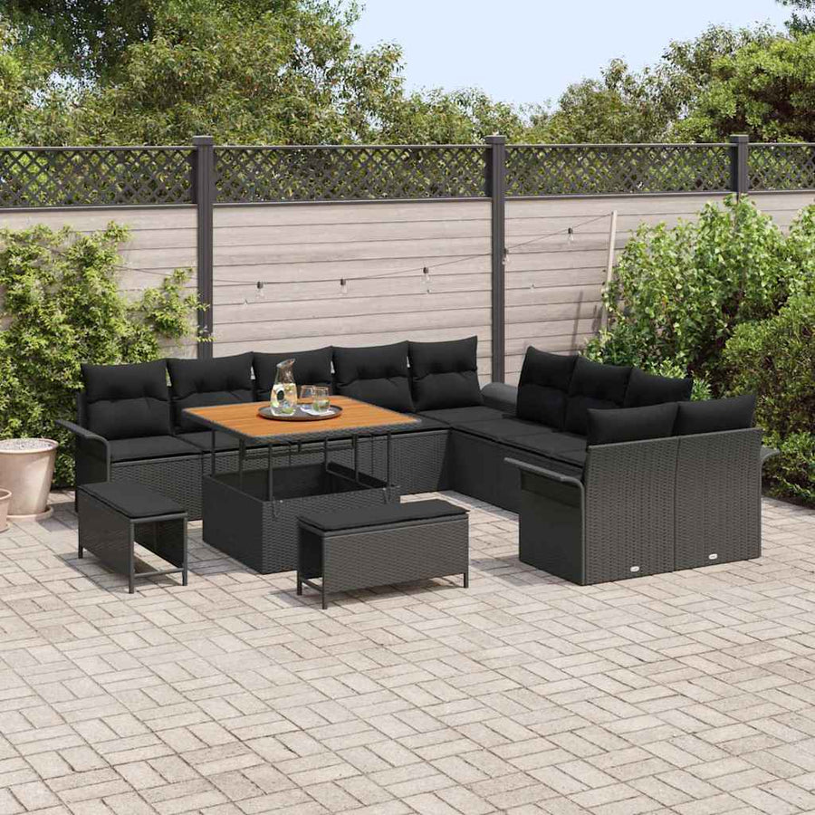 Tuinbankenset met kussen 13 pcs Zwart poly rattan