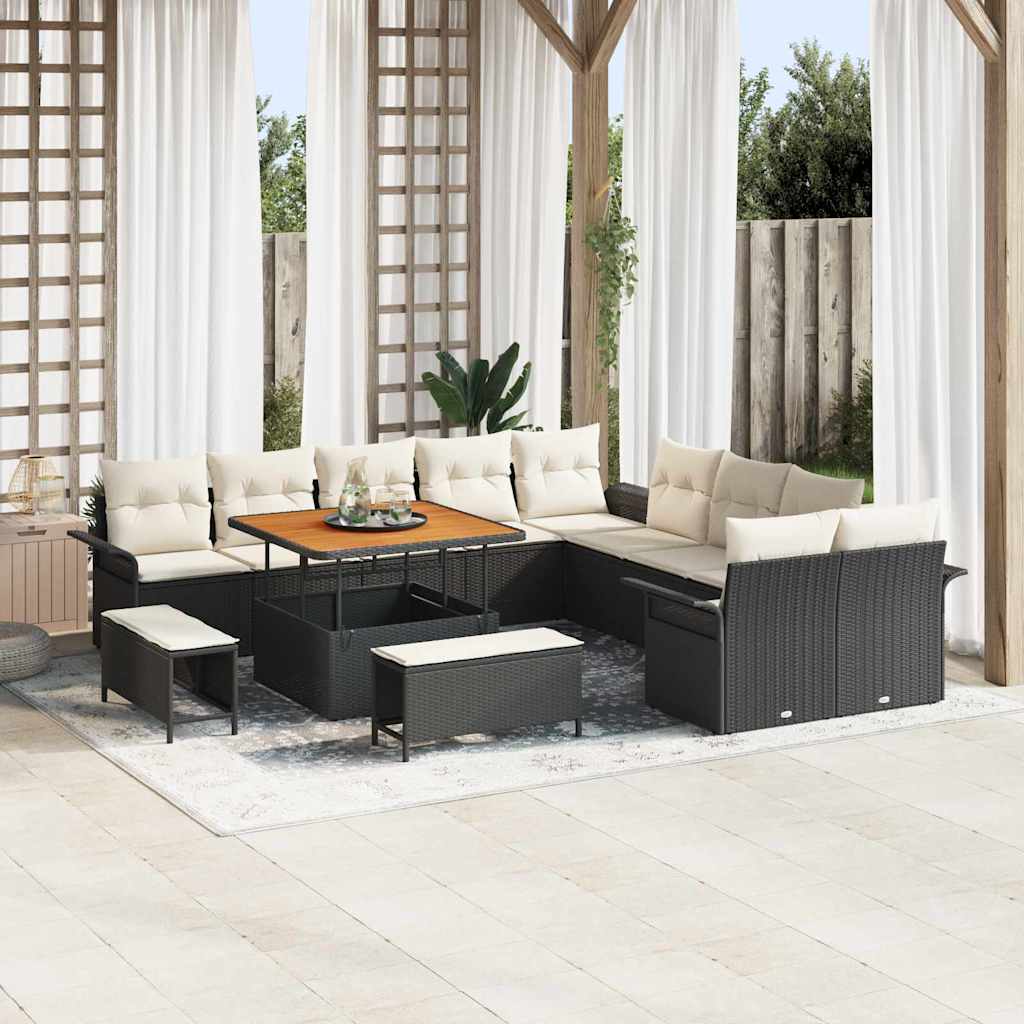 Tuinbankenset met kussen 13 pcs Zwart poly rattan