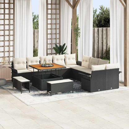 Tuinbankenset met kussen 13 pcs Zwart poly rattan
