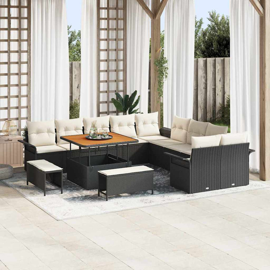 Tuinbankenset met kussen 13 pcs Zwart poly rattan