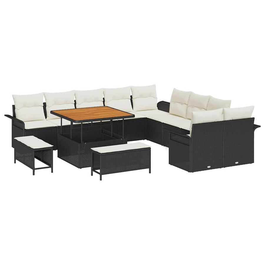 Tuinbankenset met kussen 13 pcs Zwart poly rattan