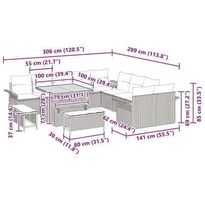 Tuinbankenset met kussen 13 pcs Zwart poly rattan