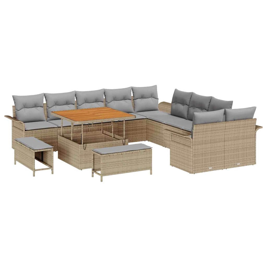 Tuinbankenset met kussen 13 pcs Beige poly rattan