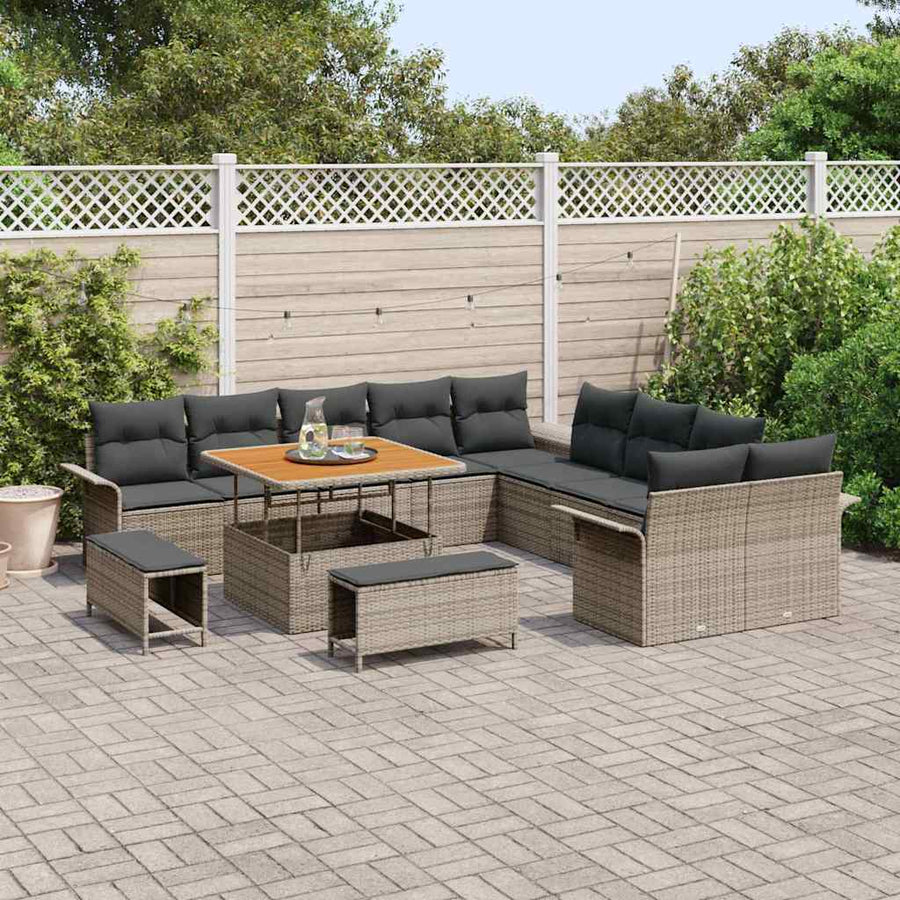 Tuinbankenset met kussen 13 pcs Grijs poly rattan