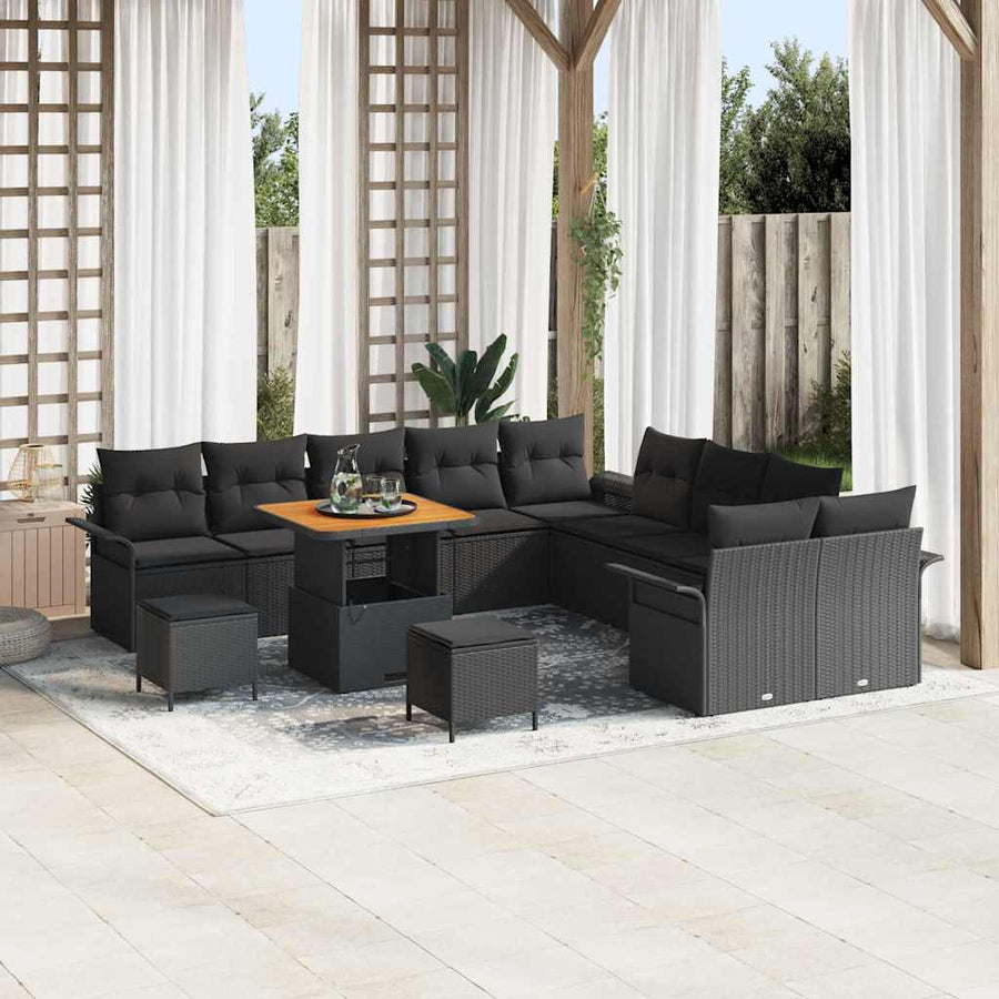 Tuinbankenset met kussen 13 pcs Zwart poly rattan