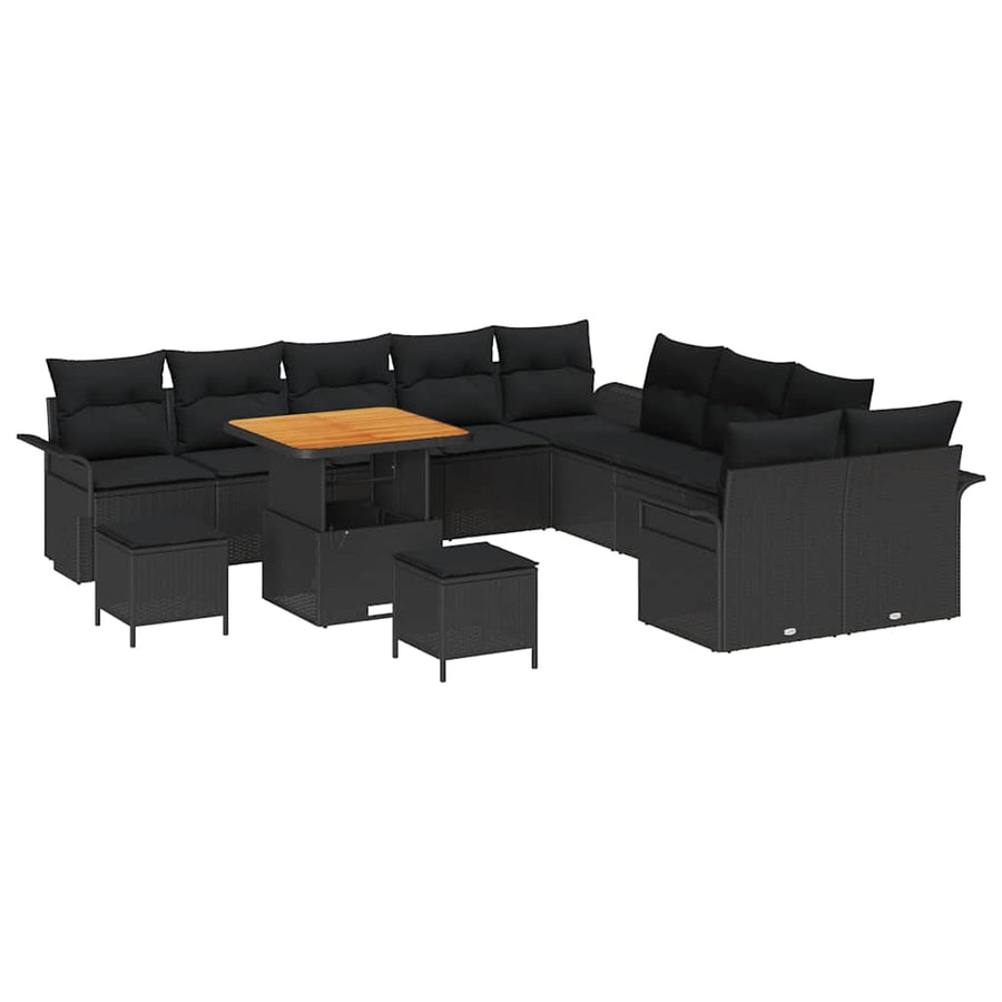 Tuinbankenset met kussen 13 pcs Zwart poly rattan