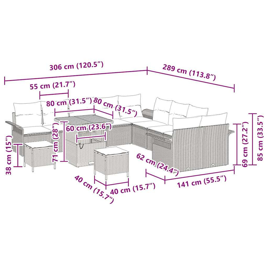 Tuinbankenset met kussen 13 pcs Zwart poly rattan