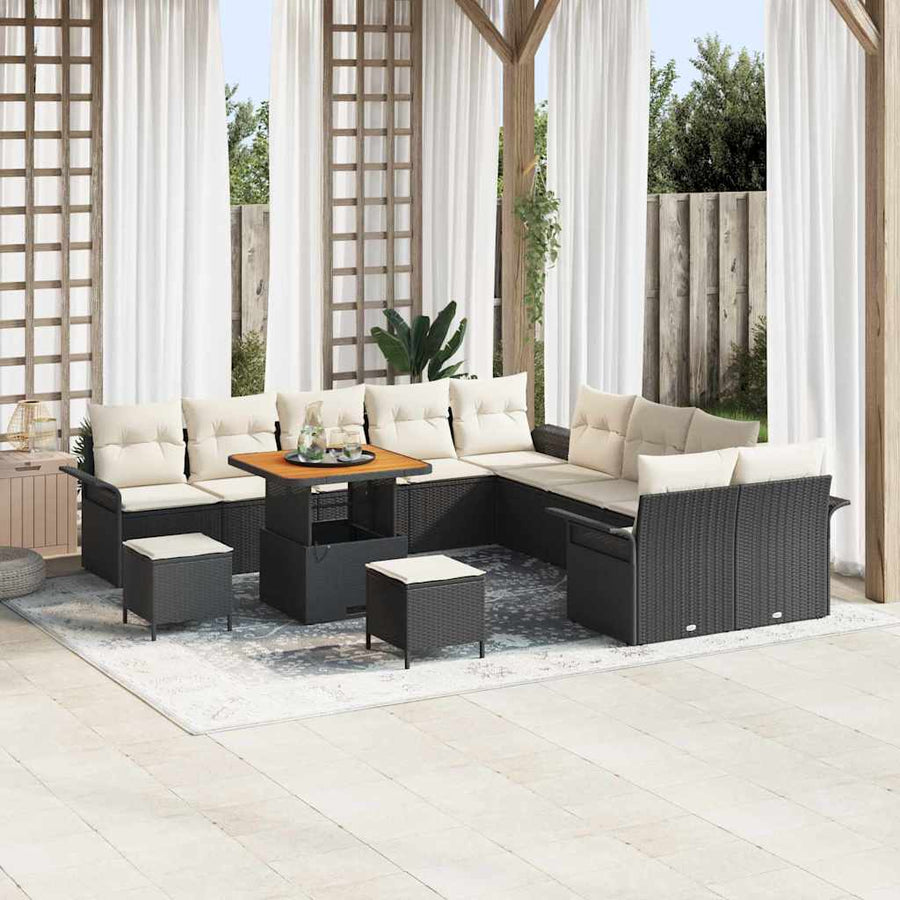 Tuinbankenset met kussen 13 pcs Zwart poly rattan
