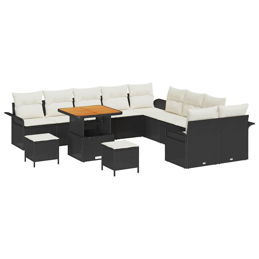 Tuinbankenset met kussen 13 pcs Zwart poly rattan