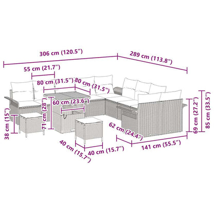 Tuinbankenset met kussen 13 pcs Zwart poly rattan