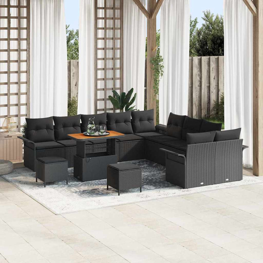 Tuinbankenset met kussen 13 pcs Zwart poly rattan
