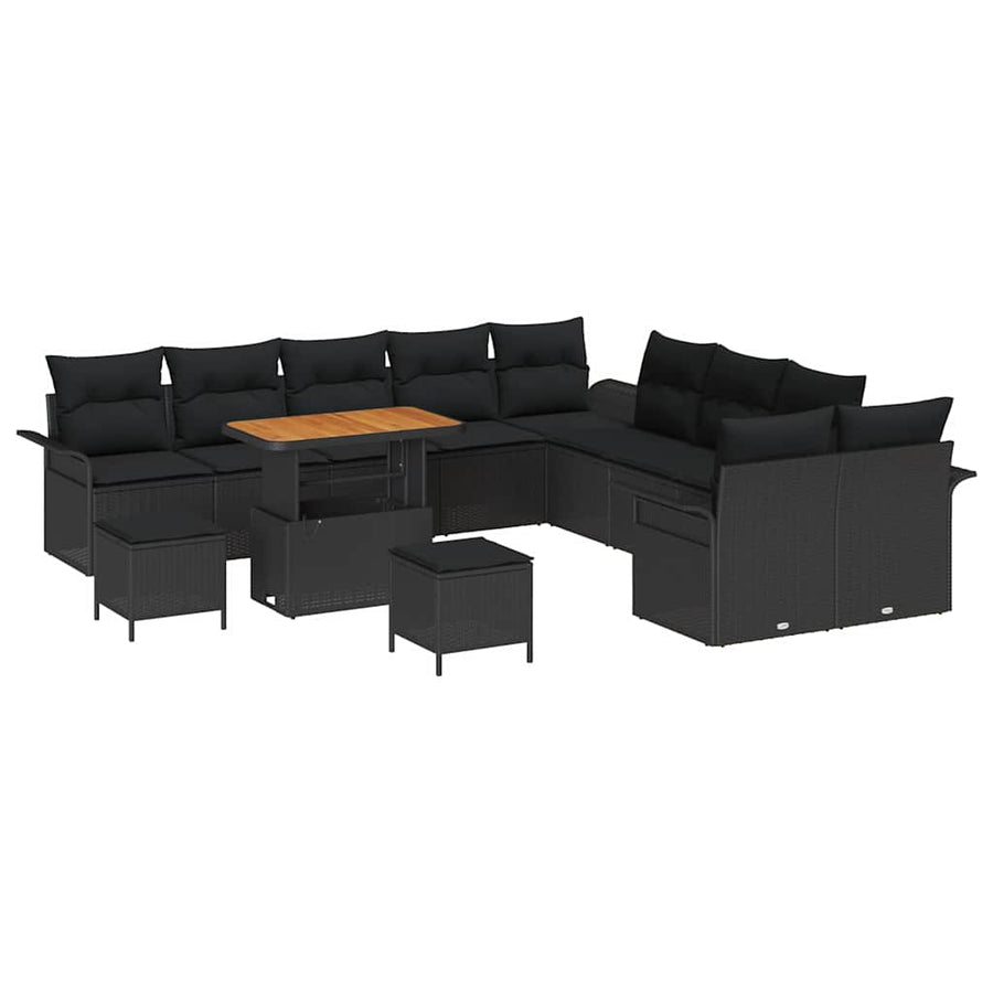Tuinbankenset met kussen 13 pcs Zwart poly rattan