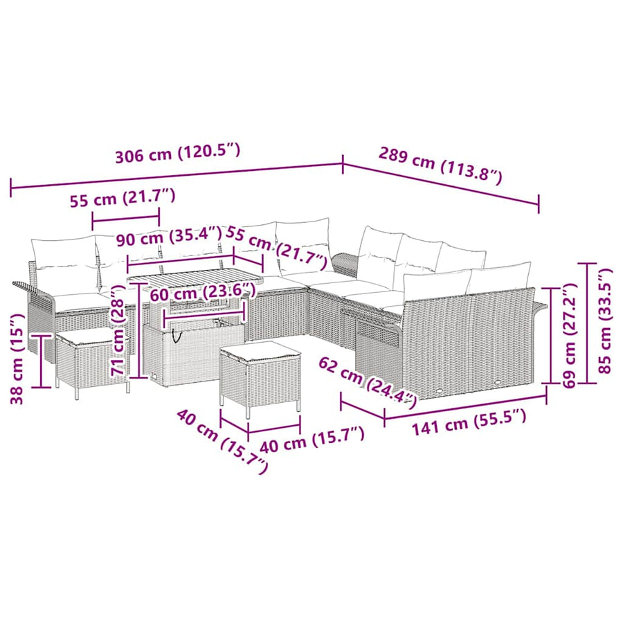 Tuinbankenset met kussen 13 pcs Zwart poly rattan