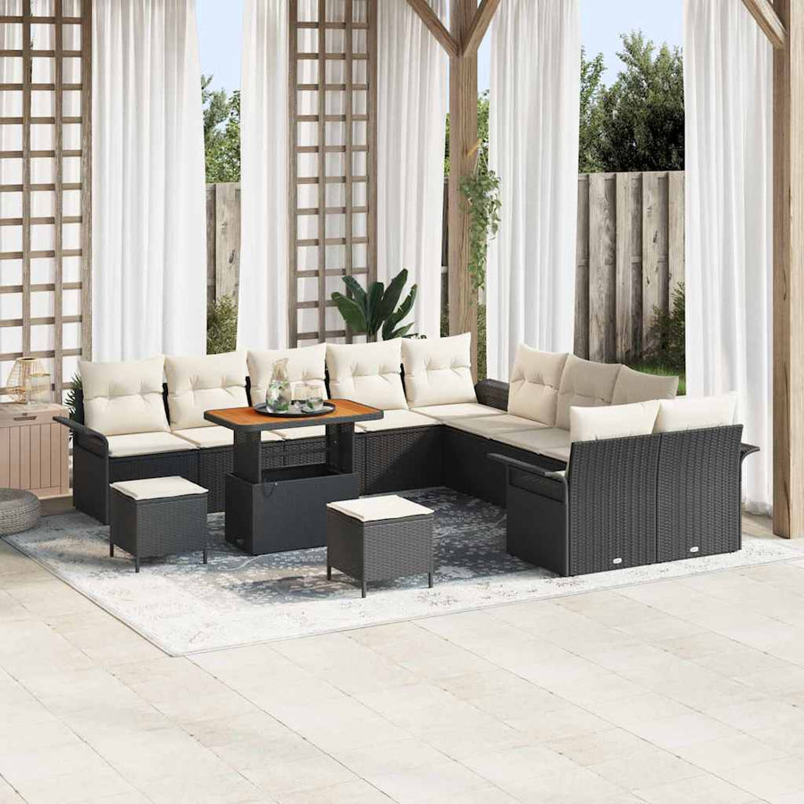 Tuinbankenset met kussen 13 pcs Zwart poly rattan