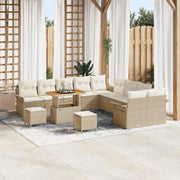 Tuinbankenset poly rattan acaciahout beige 13-delig