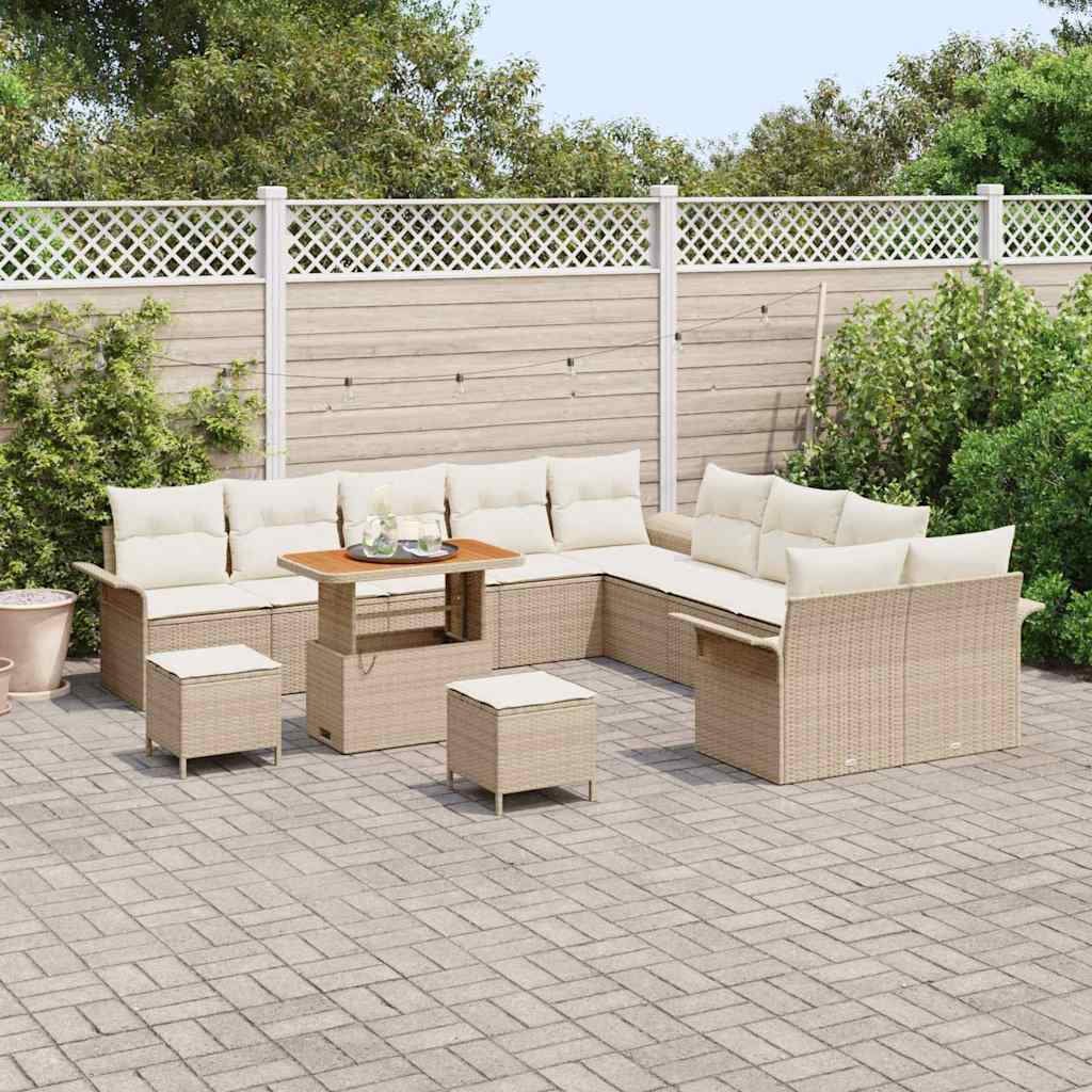 Tuinbankenset met kussen 13 pcs Beige poly rattan