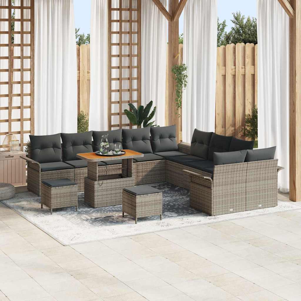 Tuinbankenset met kussen 13 pcs Grijs poly rattan