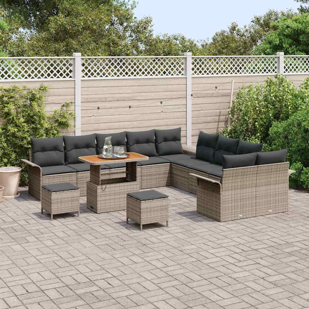 Tuinbankenset met kussen 13 pcs Grijs poly rattan
