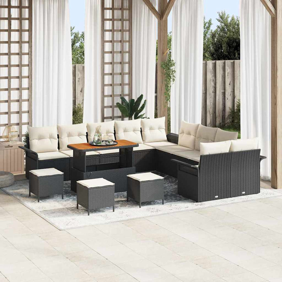 Tuinbankenset met kussen 14 pcs Zwart poly rattan