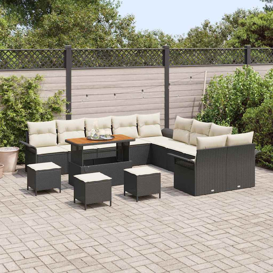 Tuinbankenset met kussen 14 pcs Zwart poly rattan