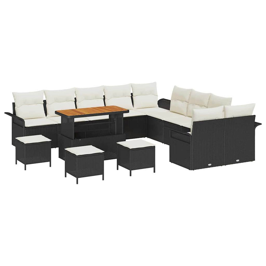 Tuinbankenset met kussen 14 pcs Zwart poly rattan