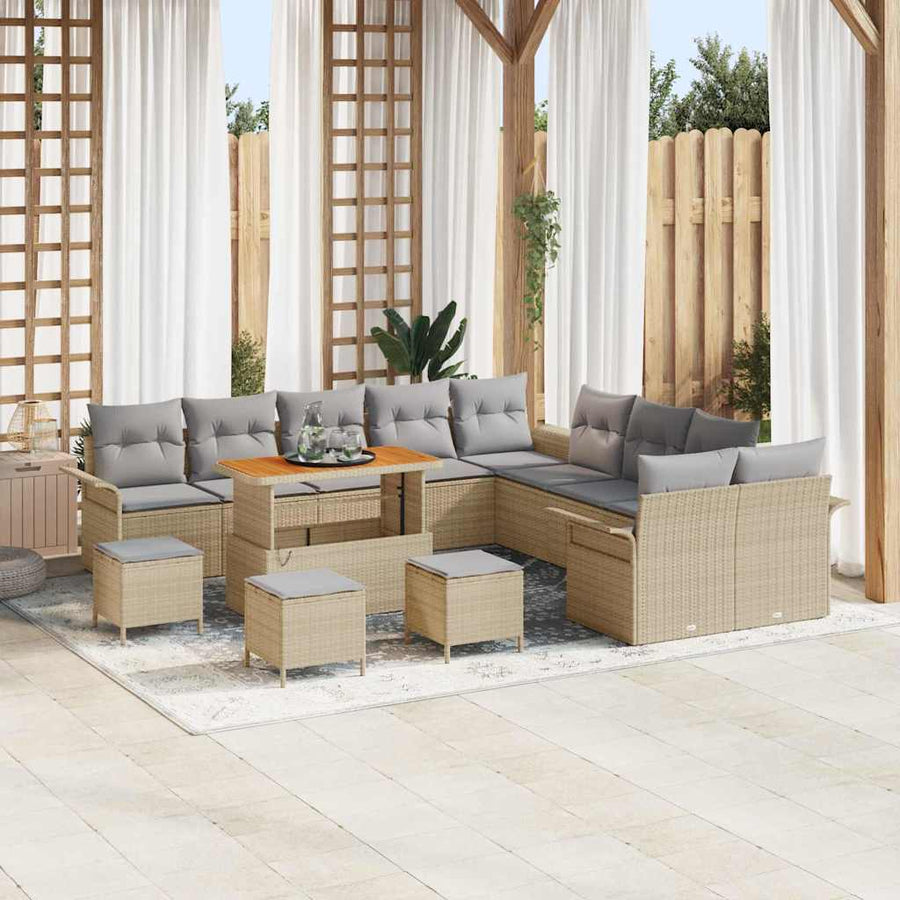 Tuinbankenset met kussen 14 pcs Beige poly rattan
