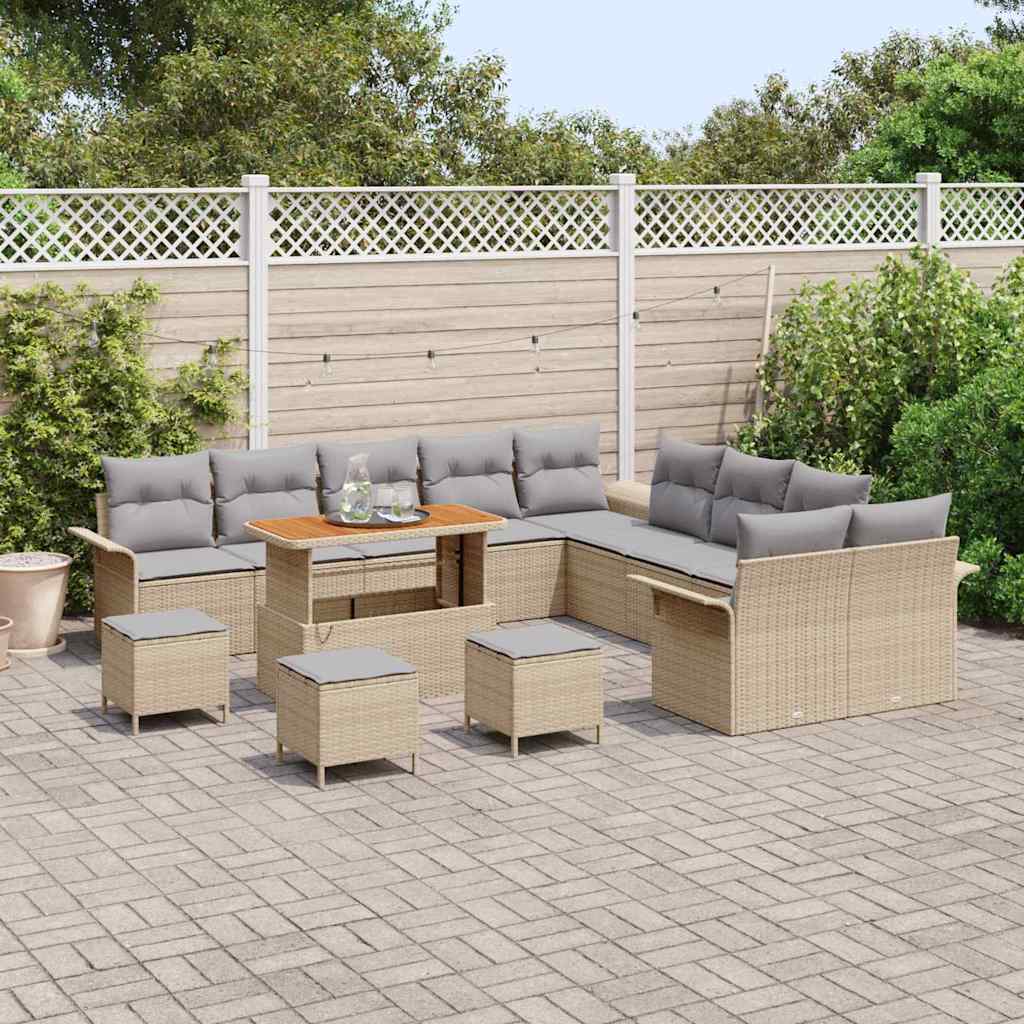 Tuinbankenset met kussen 14 pcs Beige poly rattan